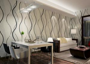 Dining Room PVC Modern Removable Wallpaper With Black Wave Printing